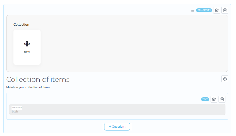 FeraSurvey editor showing a repeatable collection of items.